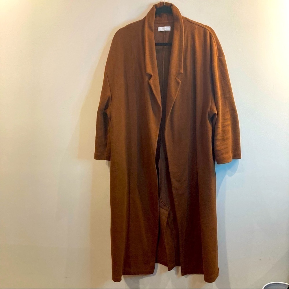 OAK + FORT Sz M Oversized Jersey Knit Open Front Pockets Back Slit Overcoat
